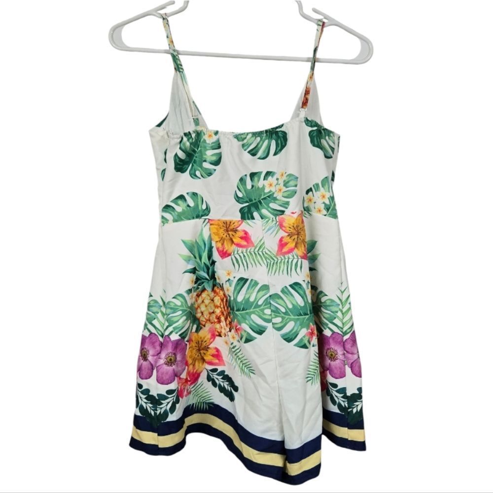 Tropical Floral Pineapple Romper Cutout Bow Tie Summer Playsuit Buckle Euro Glam - Picture 7 of 15